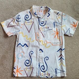 Zara Kids White Button Down Shirt with Colorful Geometric Print